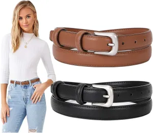 SUOSDEY Womens Skinny Leather Belt Solid Color Waist Belt with Pin Buckle for Jeans Dress Pants