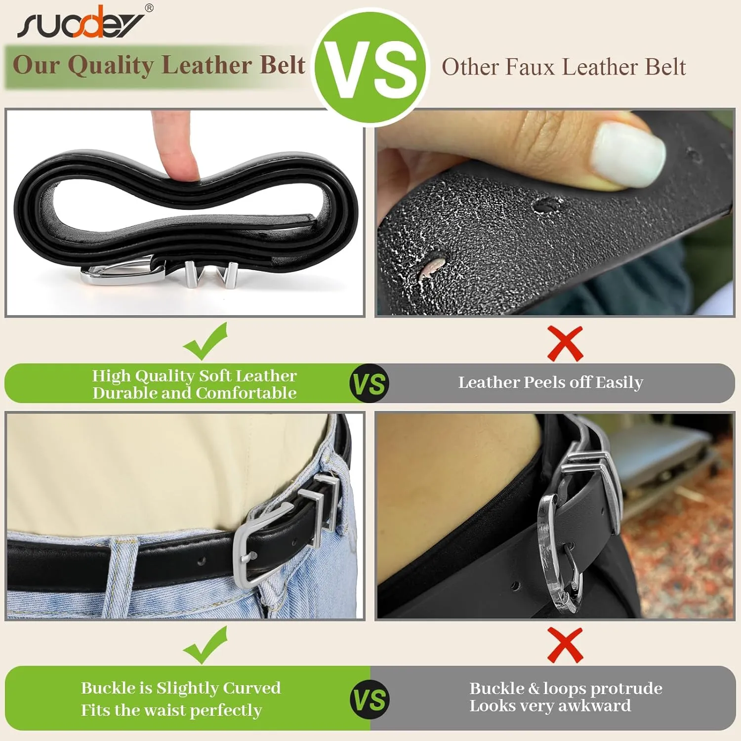 SUOSDEY Womens Skinny Leather Belt Solid Color Waist Belt with Pin Buckle for Jeans Dress Pants
