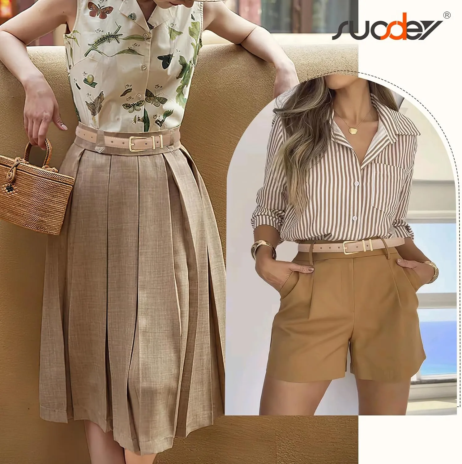 SUOSDEY Womens Skinny Leather Belt Solid Color Waist Belt with Pin Buckle for Jeans Dress Pants