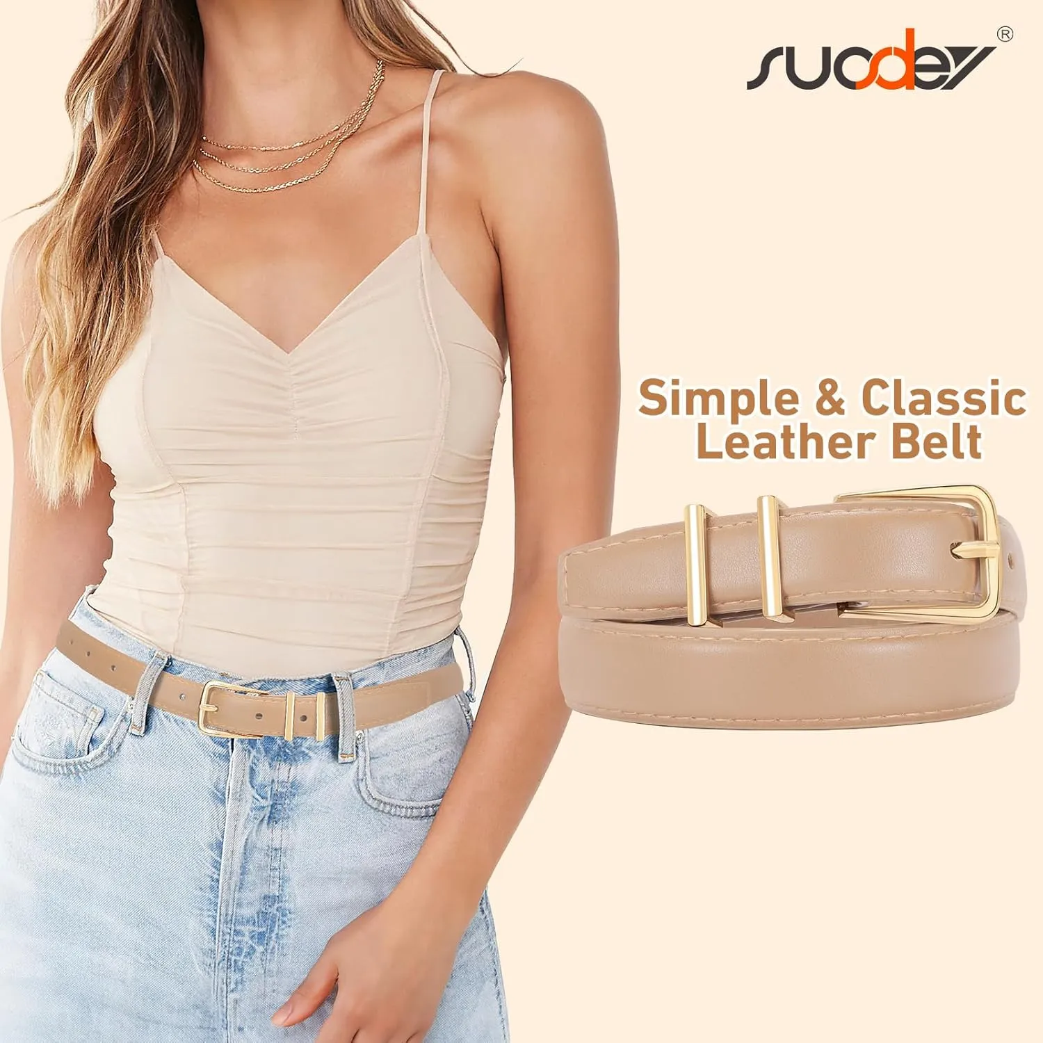 SUOSDEY Womens Skinny Leather Belt Solid Color Waist Belt with Pin Buckle for Jeans Dress Pants
