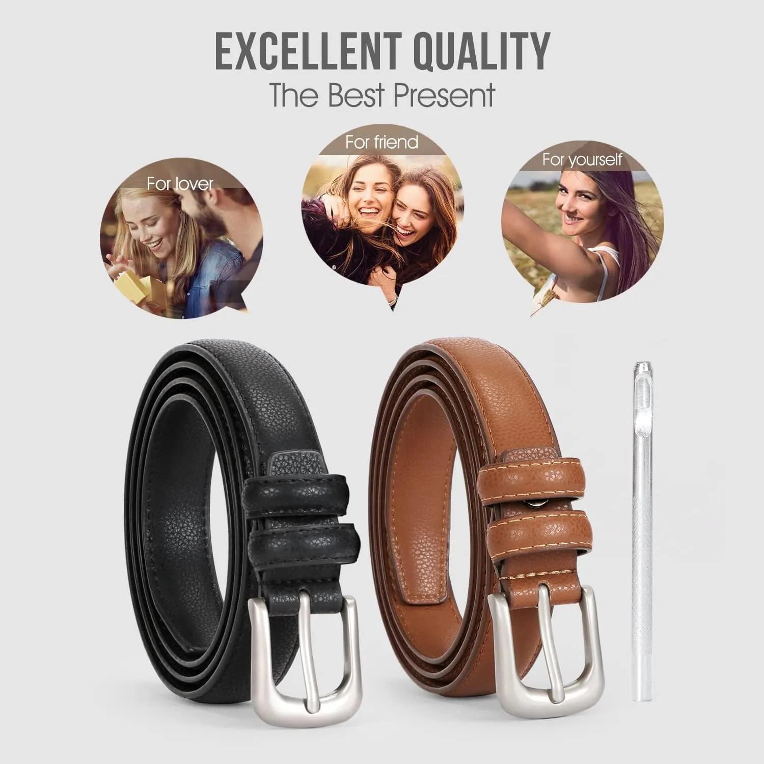SUOSDEY Womens Skinny Leather Belt Solid Color Waist Belt with Pin Buckle for Jeans Dress Pants