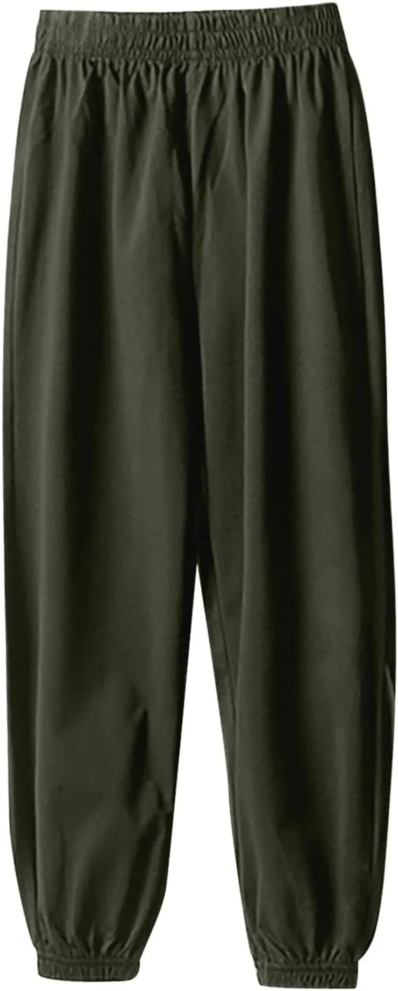 Teen Boys Girls Baggy Sweatpants Kids Wide Leg Loose Pants Elastic Waist Solid Color Trousers Loose Fit Casual Joggers