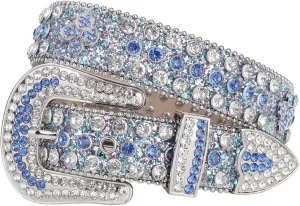 TINIDI Four Leaves Rhinestone Belts for Men Women Western Punk Rock Diamond Studded Bling Leather Belt for Jeans Pants