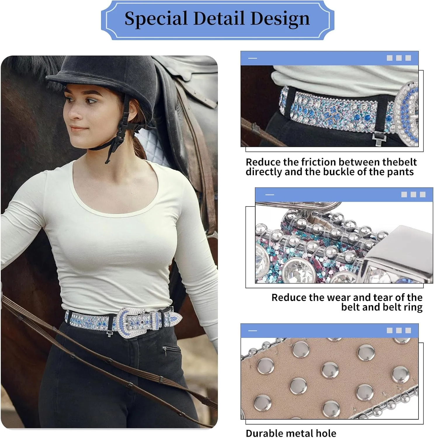 TINIDI Four Leaves Rhinestone Belts for Men Women Western Punk Rock Diamond Studded Bling Leather Belt for Jeans Pants