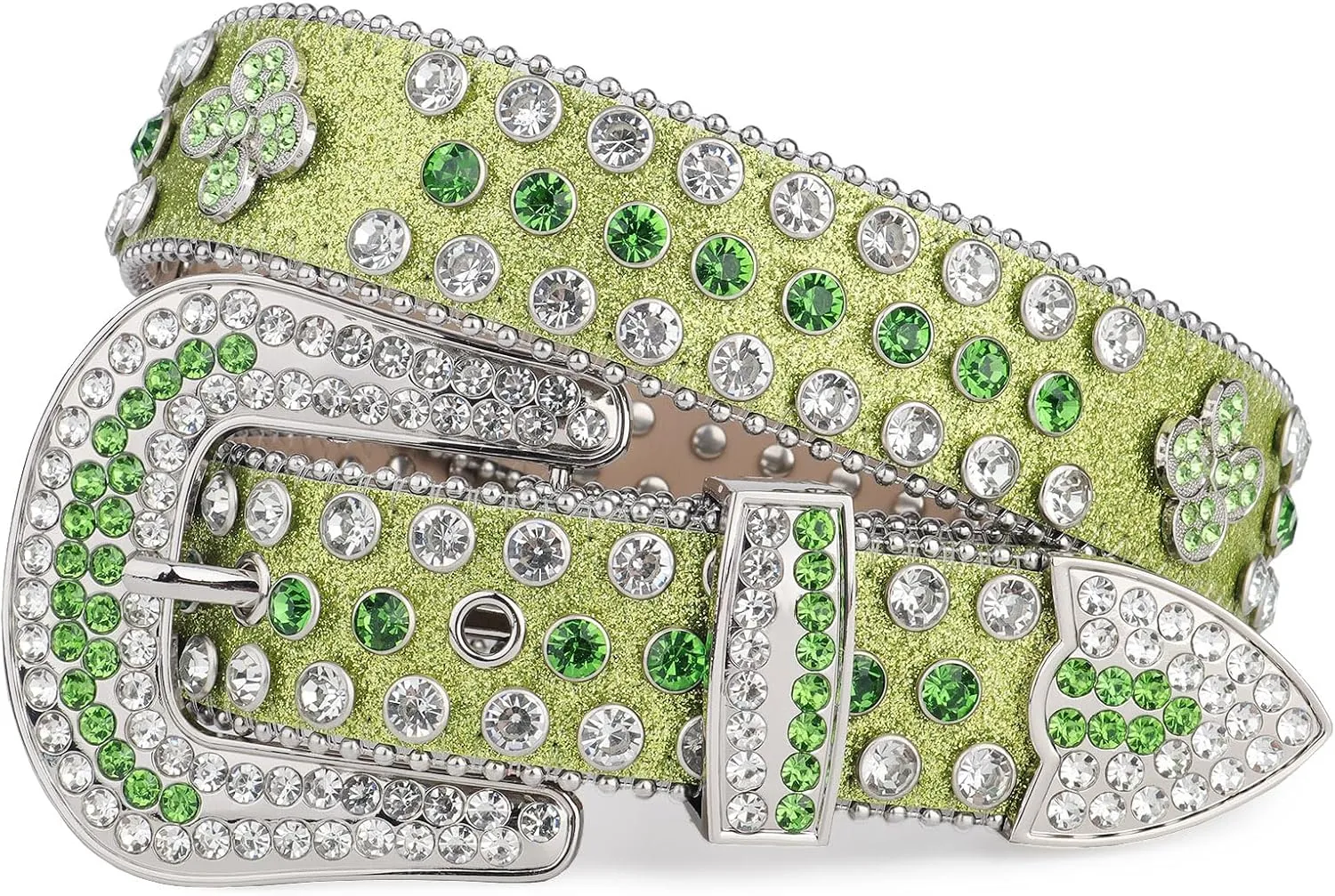 TINIDI Four Leaves Rhinestone Belts for Men Women Western Punk Rock Diamond Studded Bling Leather Belt for Jeans Pants