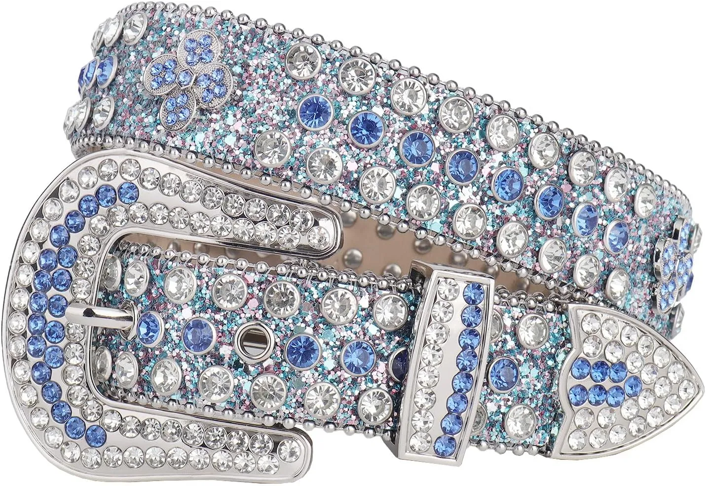 TINIDI Four Leaves Rhinestone Belts for Men Women Western Punk Rock Diamond Studded Bling Leather Belt for Jeans Pants