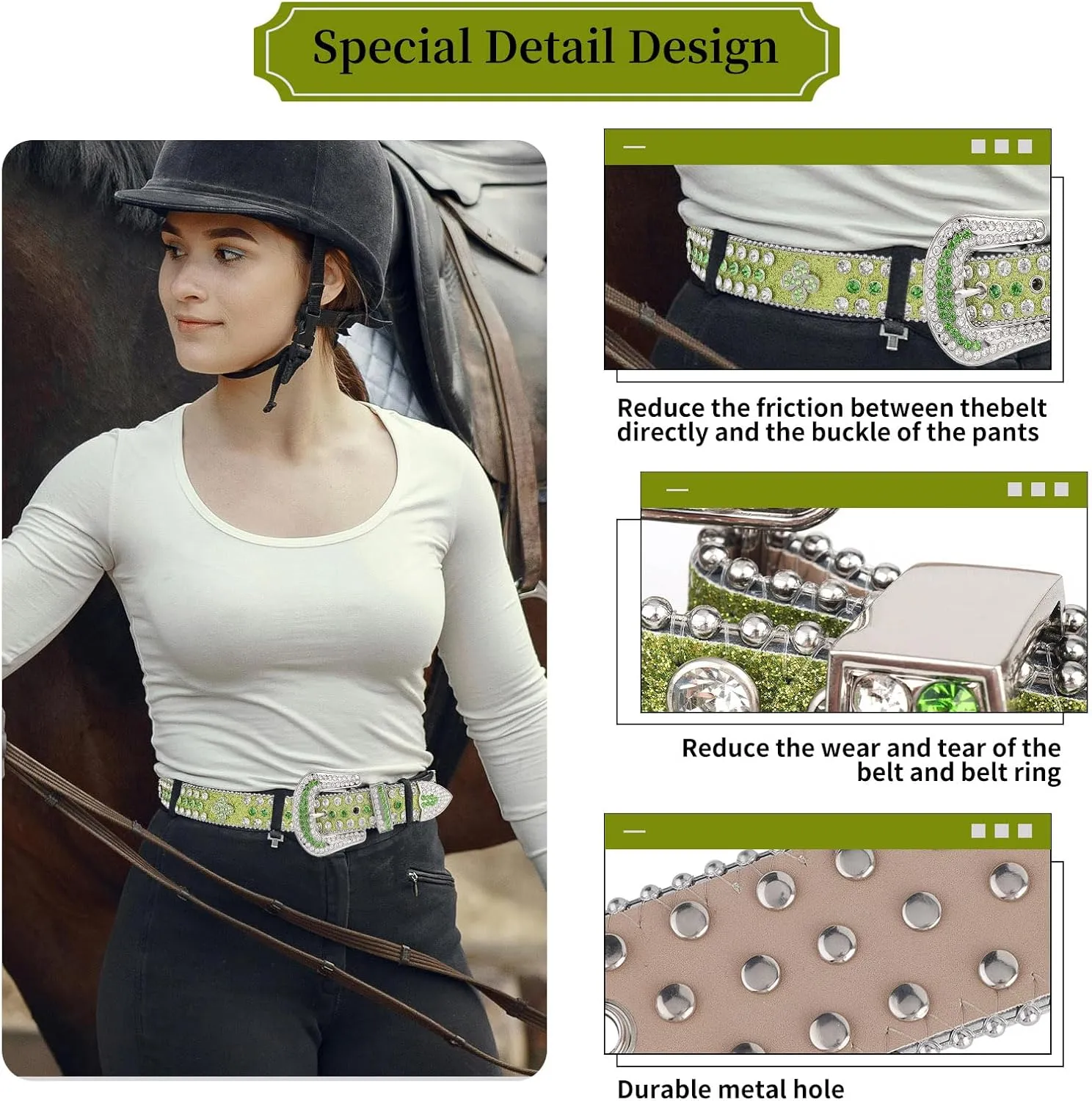 TINIDI Four Leaves Rhinestone Belts for Men Women Western Punk Rock Diamond Studded Bling Leather Belt for Jeans Pants
