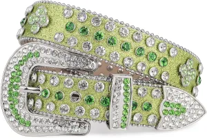 TINIDI Four Leaves Rhinestone Belts for Men Women Western Punk Rock Diamond Studded Bling Leather Belt for Jeans Pants