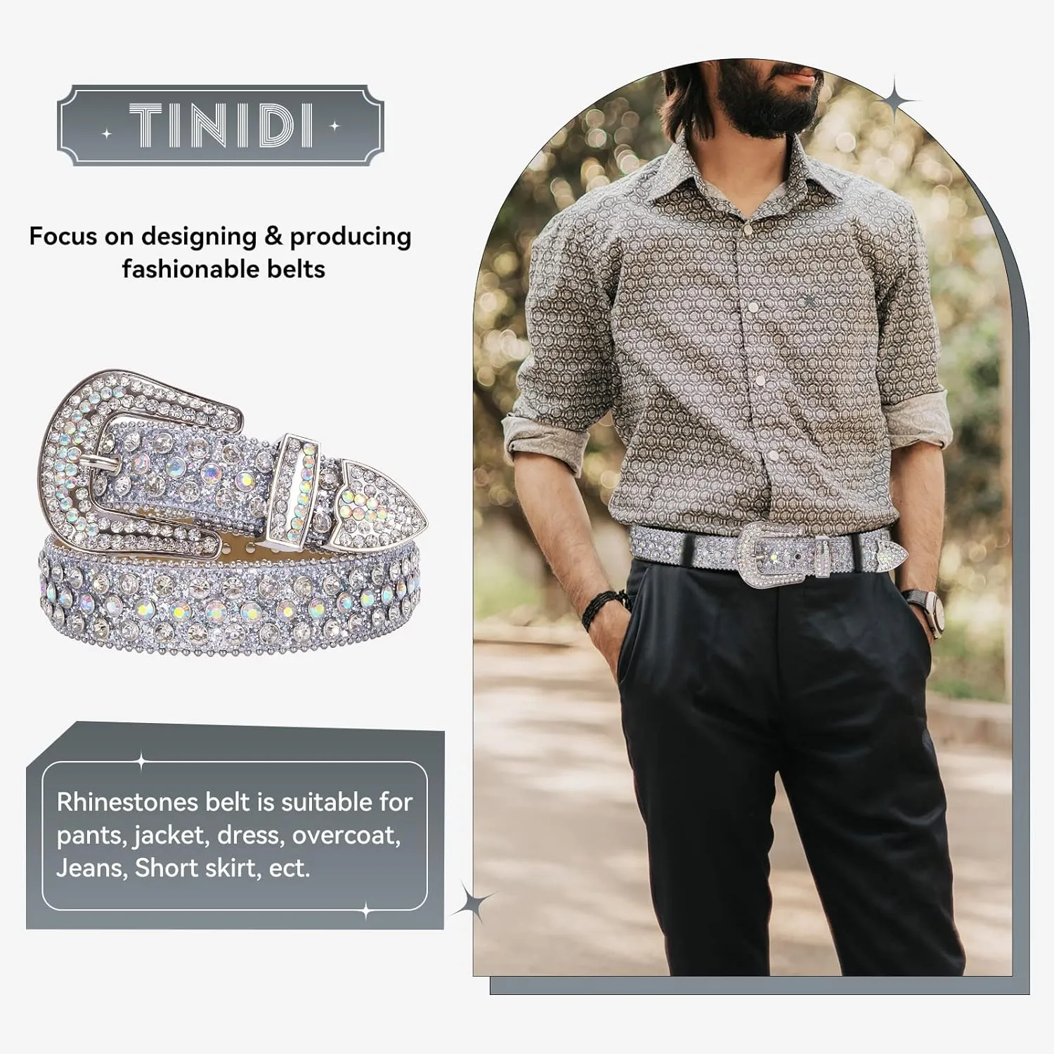 TINIDI Luxury Strap Men Women Rhinestones Belt Western Bling Bling Crystal Diamond Studded Belts