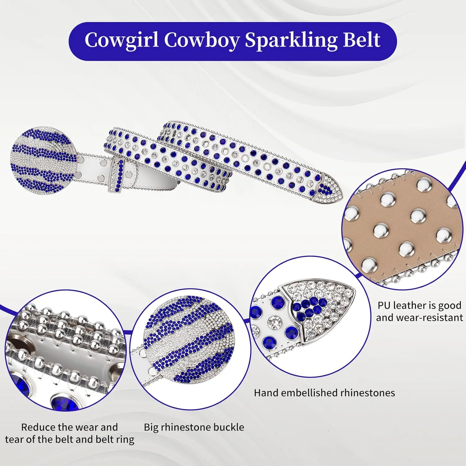 TINIDI Men Women Rhinestone Belt Western Bling Belt Studded Crystal Diamond Leather Belts With Jupiter Round Buckle