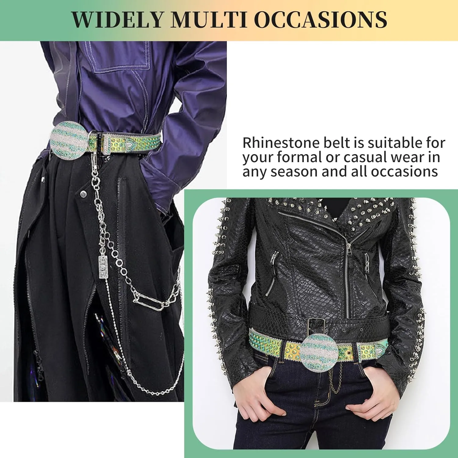 TINIDI Men Women Rhinestone Belt Western Bling Belt Studded Crystal Diamond Leather Belts With Jupiter Round Buckle