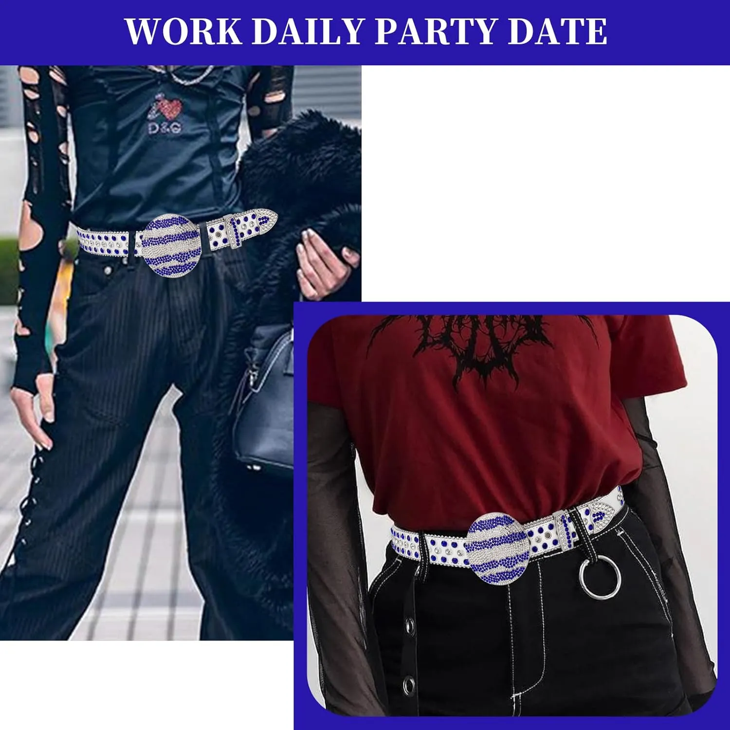 TINIDI Men Women Rhinestone Belt Western Bling Belt Studded Crystal Diamond Leather Belts With Jupiter Round Buckle