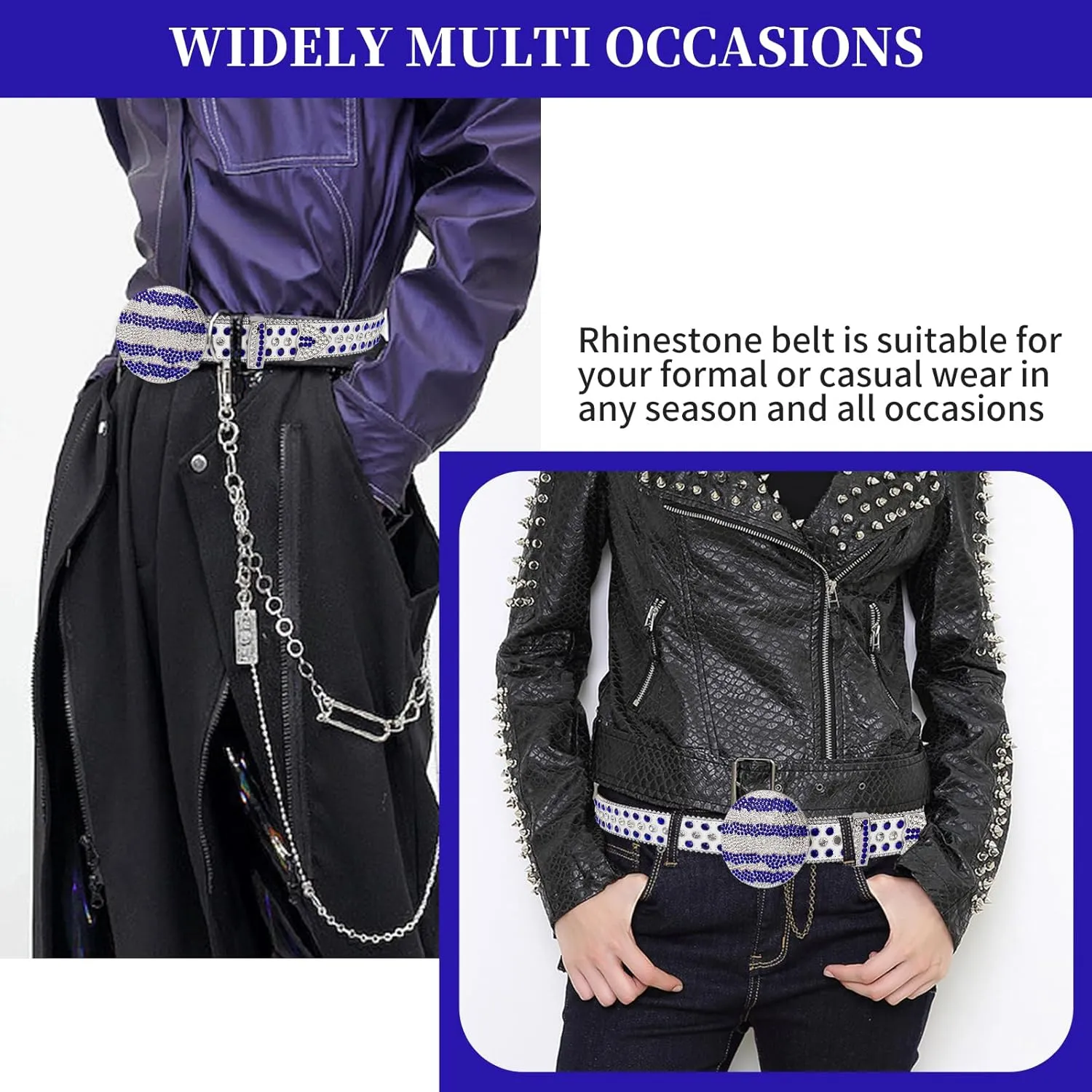 TINIDI Men Women Rhinestone Belt Western Bling Belt Studded Crystal Diamond Leather Belts With Jupiter Round Buckle