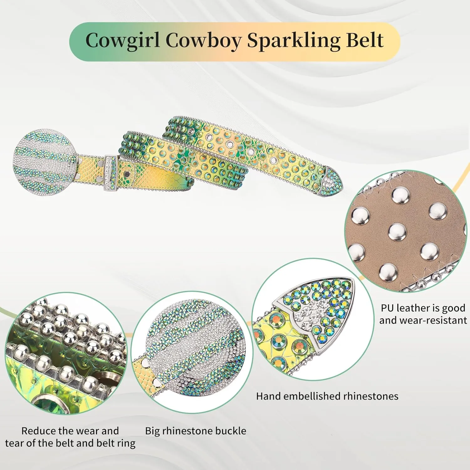 TINIDI Men Women Rhinestone Belt Western Bling Belt Studded Crystal Diamond Leather Belts With Jupiter Round Buckle