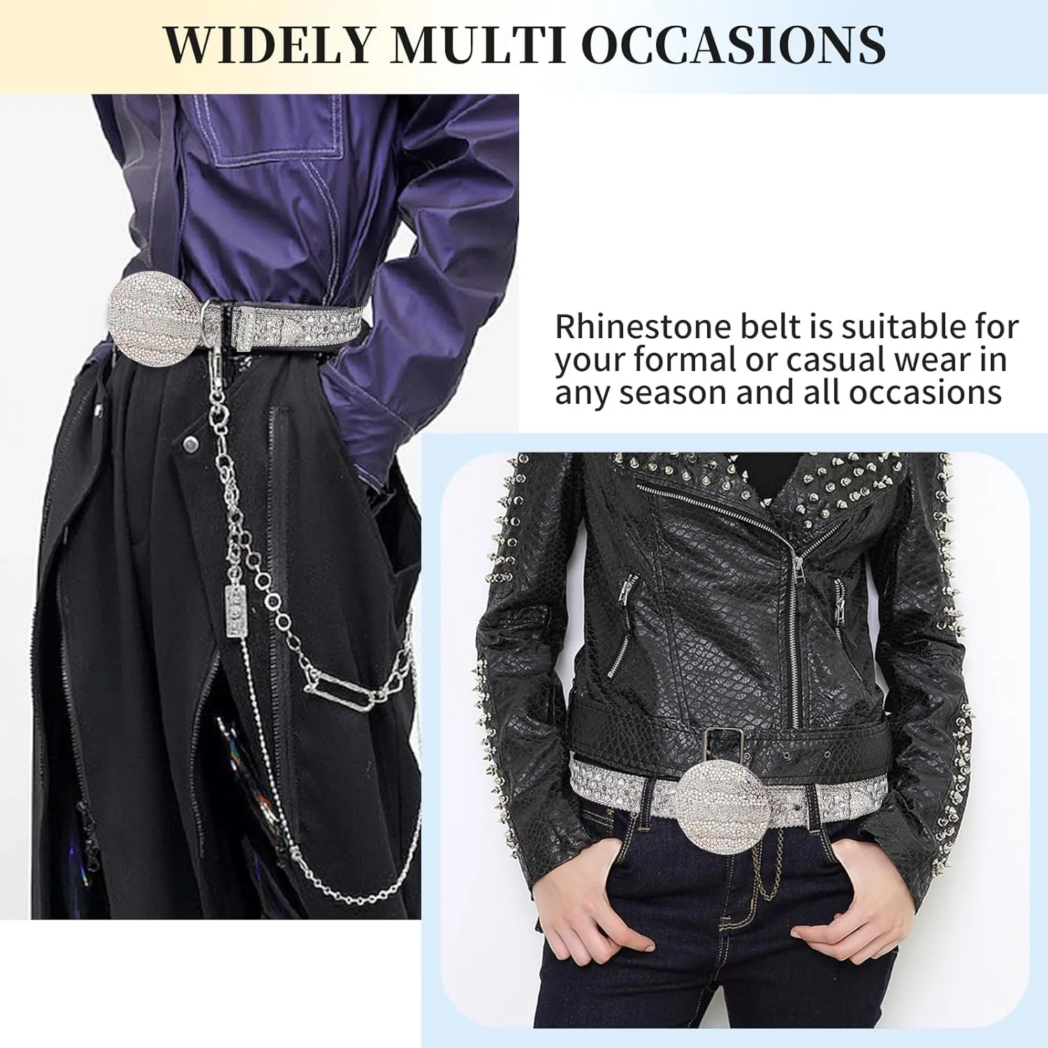 TINIDI Men Women Rhinestone Belt Western Bling Belt Studded Crystal Diamond Leather Belts With Jupiter Round Buckle