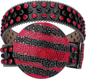 TINIDI Men Women Rhinestone Belt Western Bling Belt Studded Crystal Diamond Leather Belts With Jupiter Round Buckle