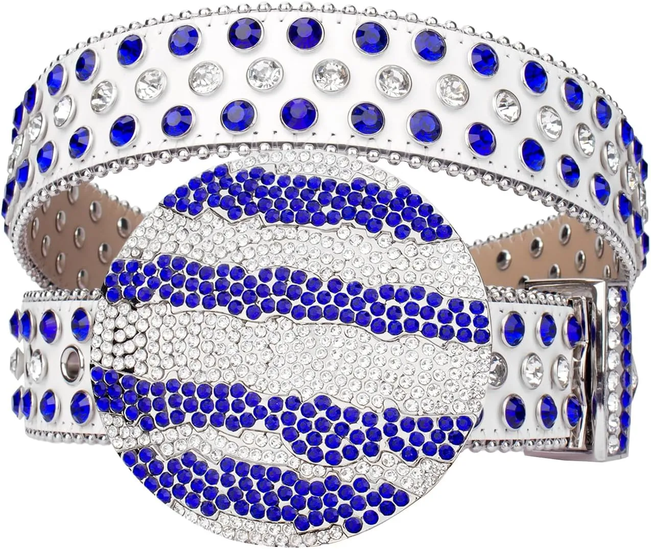 TINIDI Men Women Rhinestone Belt Western Bling Belt Studded Crystal Diamond Leather Belts With Jupiter Round Buckle