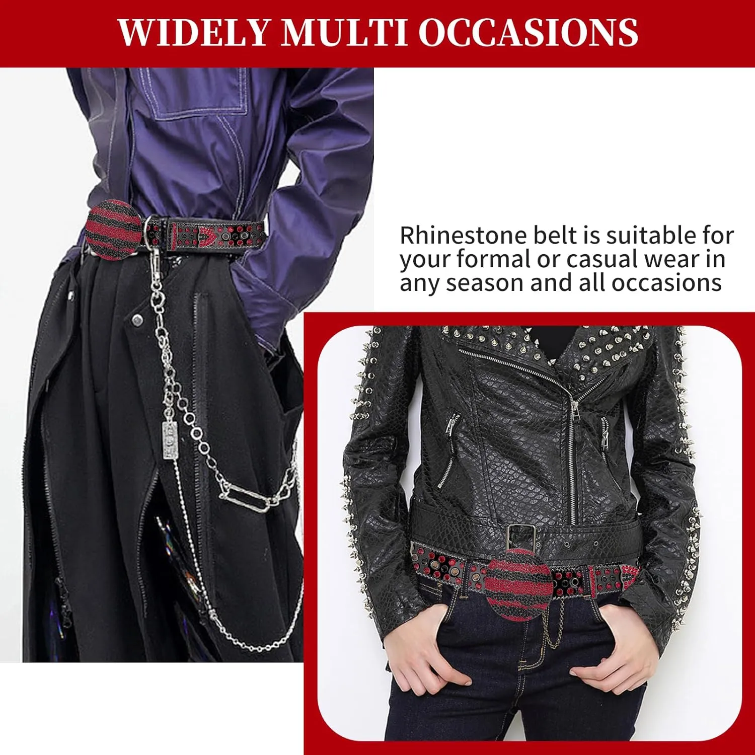 TINIDI Men Women Rhinestone Belt Western Bling Belt Studded Crystal Diamond Leather Belts With Jupiter Round Buckle