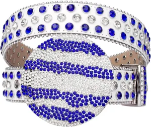 TINIDI Men Women Rhinestone Belt Western Bling Belt Studded Crystal Diamond Leather Belts With Jupiter Round Buckle