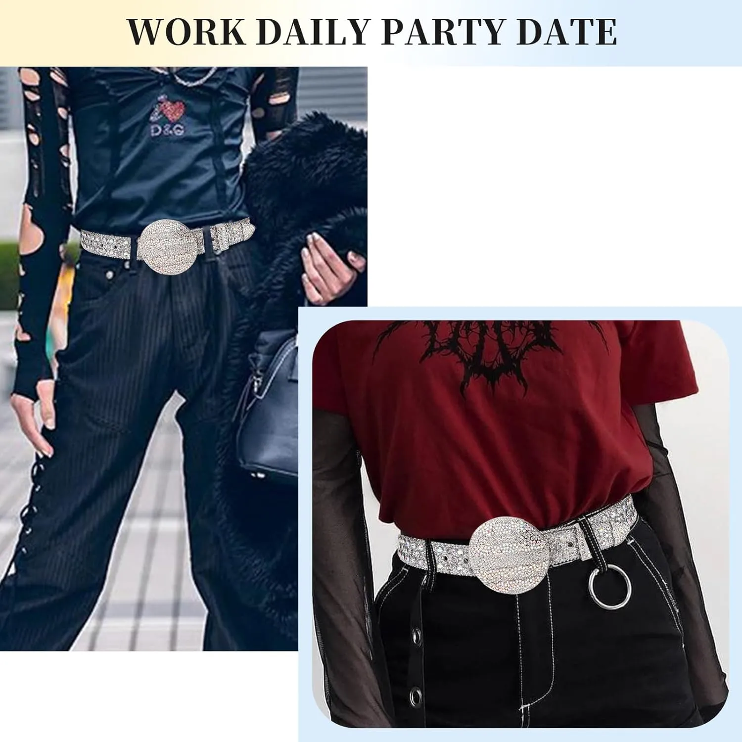 TINIDI Men Women Rhinestone Belt Western Bling Belt Studded Crystal Diamond Leather Belts With Jupiter Round Buckle