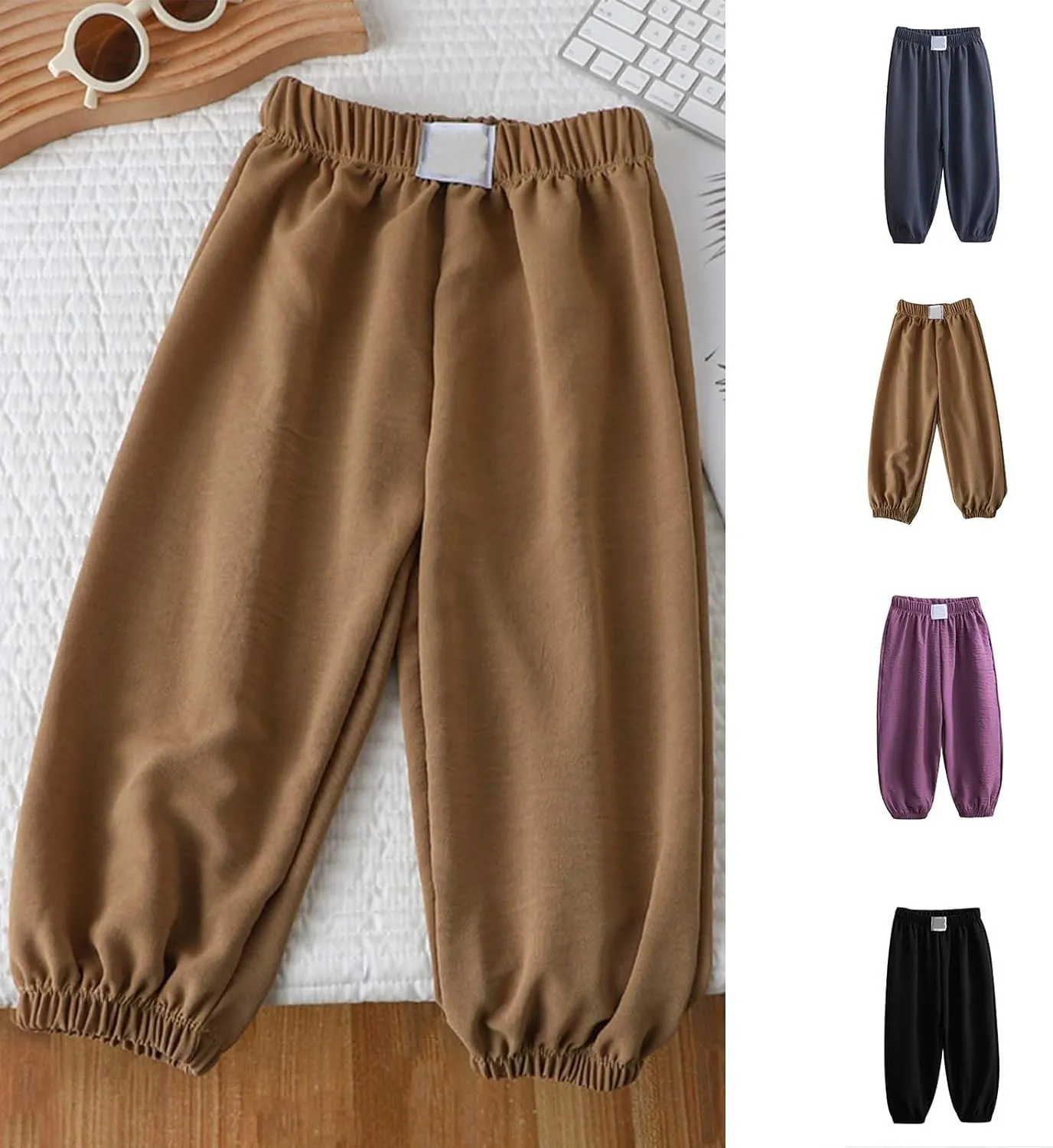 Toddler Boys Girls Baggy Sweatpants Kids Wide Leg Loose Fit Trousers Elastic Waist Loose Pants Solid Color Thin Joggers