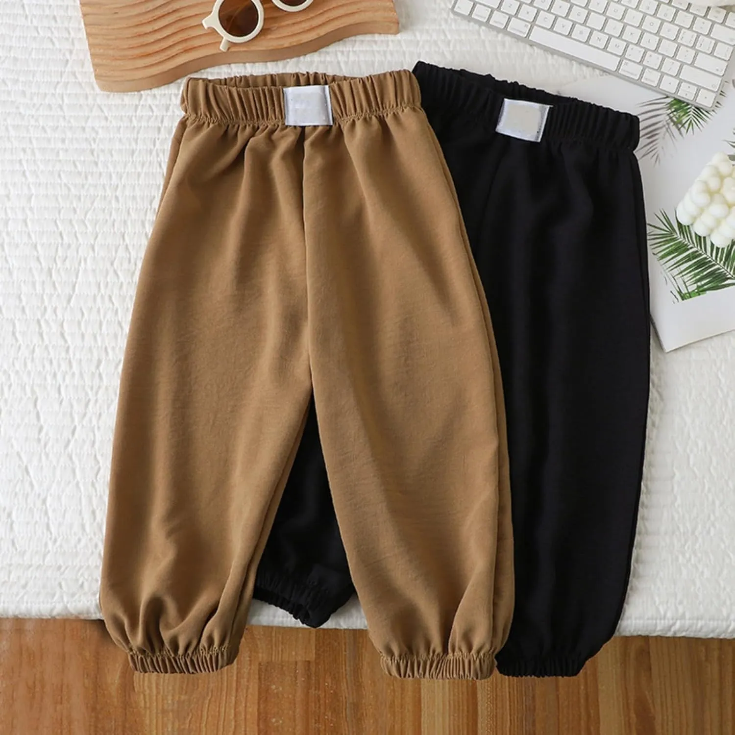 Toddler Boys Girls Baggy Sweatpants Kids Wide Leg Loose Fit Trousers Elastic Waist Loose Pants Solid Color Thin Joggers