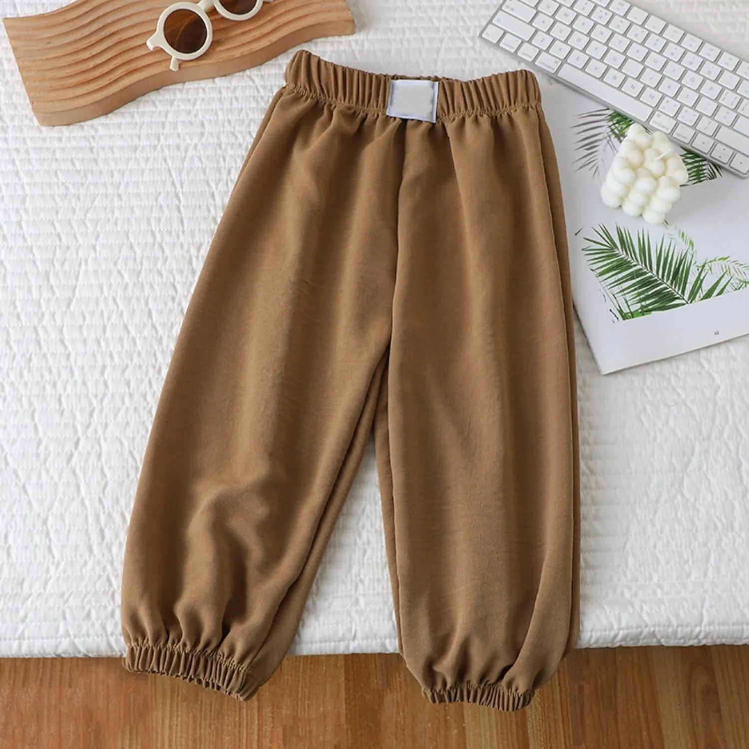 Toddler Boys Girls Baggy Sweatpants Kids Wide Leg Loose Fit Trousers Elastic Waist Loose Pants Solid Color Thin Joggers