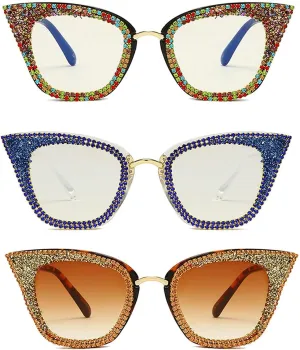 Vintage Cat Eye Sunglasses Women Bling Diamond Men Rhinestone Sun Glasses UV400