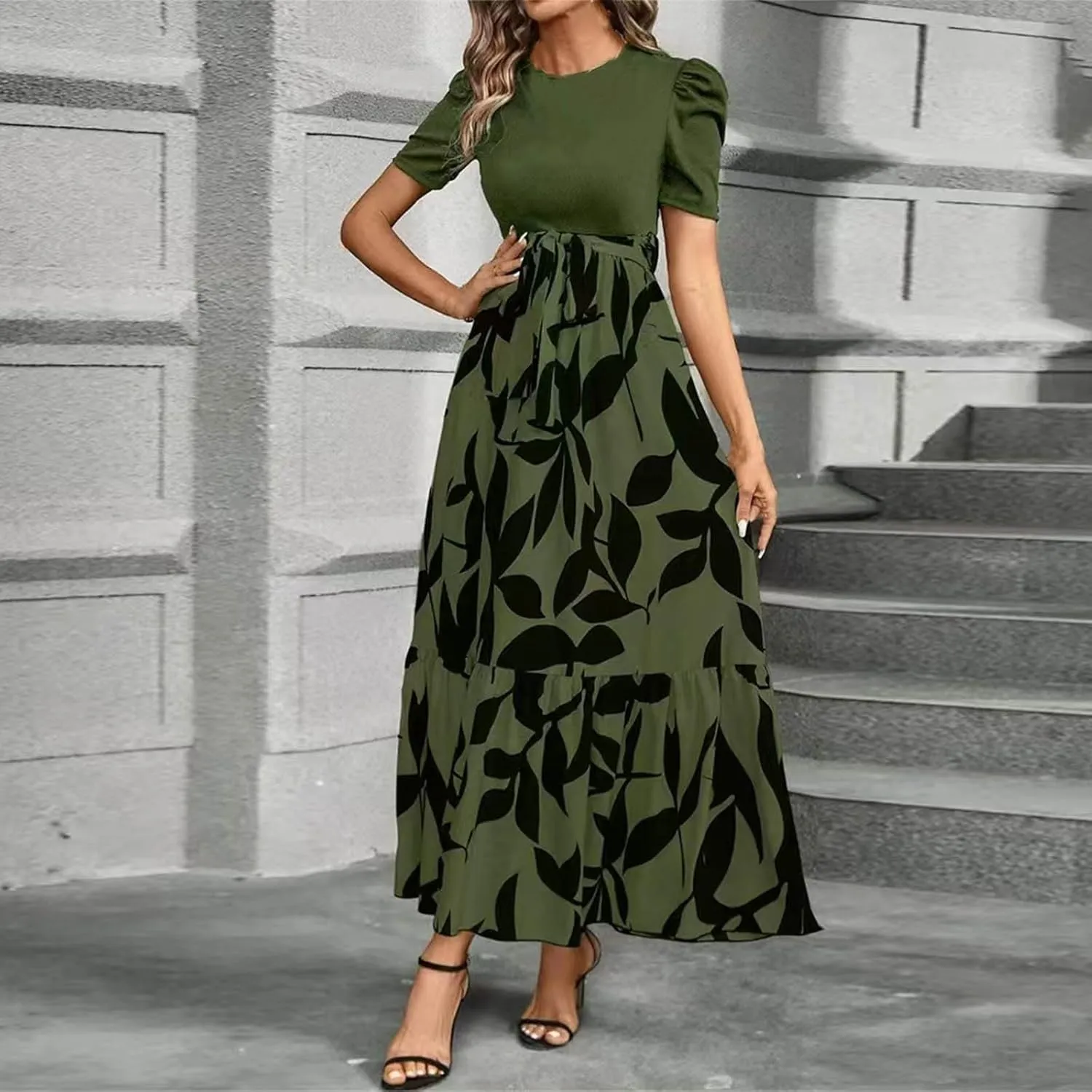 Wedding Guest Dresses for Women, Womens Easter Dresses Plus Size Formal Patchwork Spring Summer Dress 2025