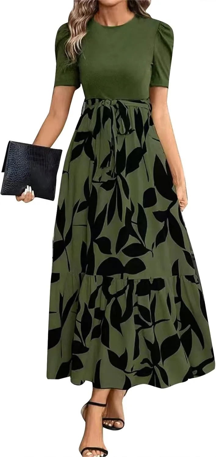 Wedding Guest Dresses for Women, Womens Easter Dresses Plus Size Formal Patchwork Spring Summer Dress 2025
