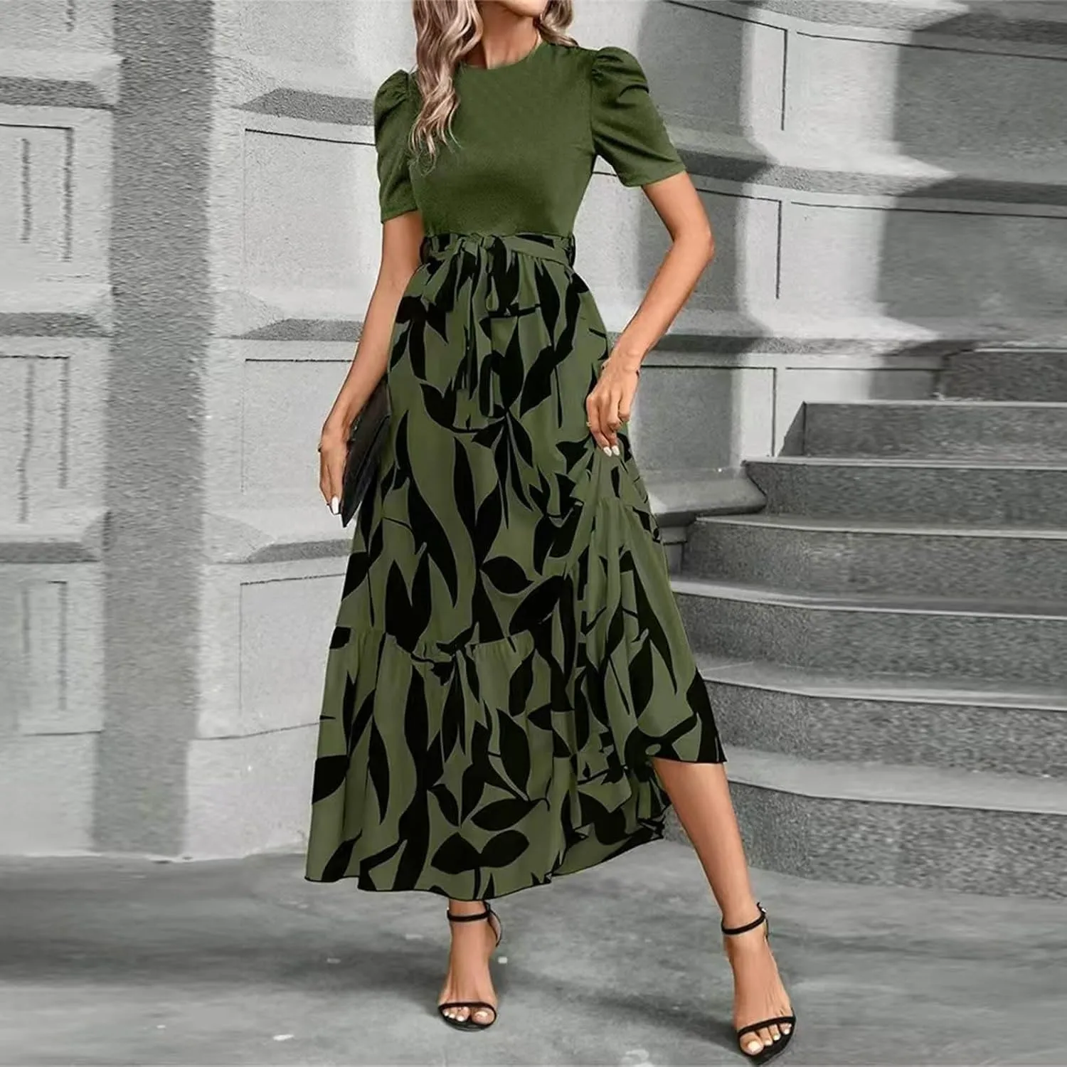 Wedding Guest Dresses for Women, Womens Easter Dresses Plus Size Formal Patchwork Spring Summer Dress 2025
