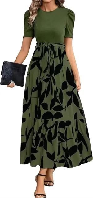 Wedding Guest Dresses for Women, Womens Easter Dresses Plus Size Formal Patchwork Spring Summer Dress 2025