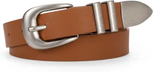 WERFORU Women Leather Belt Fashion Leather Waist Belt for Pants Jean Ladies Western Belt with Gold/Silver Buckle