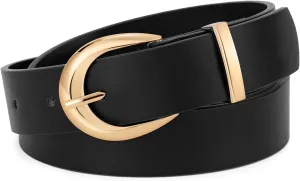 WERFORU Women Leather Belt Women Fashion Leather Belts for Jeans Pants Ladies Belts with Gold Buckle