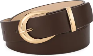 WERFORU Women Leather Belt Women Fashion Leather Belts for Jeans Pants Ladies Belts with Gold Buckle