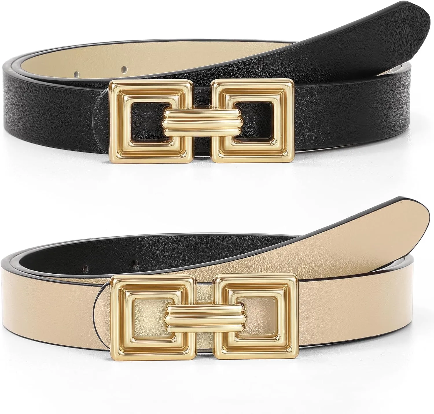 WHIPPY Reversible Leather Belt for Women Fashion Ladies Faux Leather Belt for Jeans Pants Dress with Gold Buckle 1 Pack