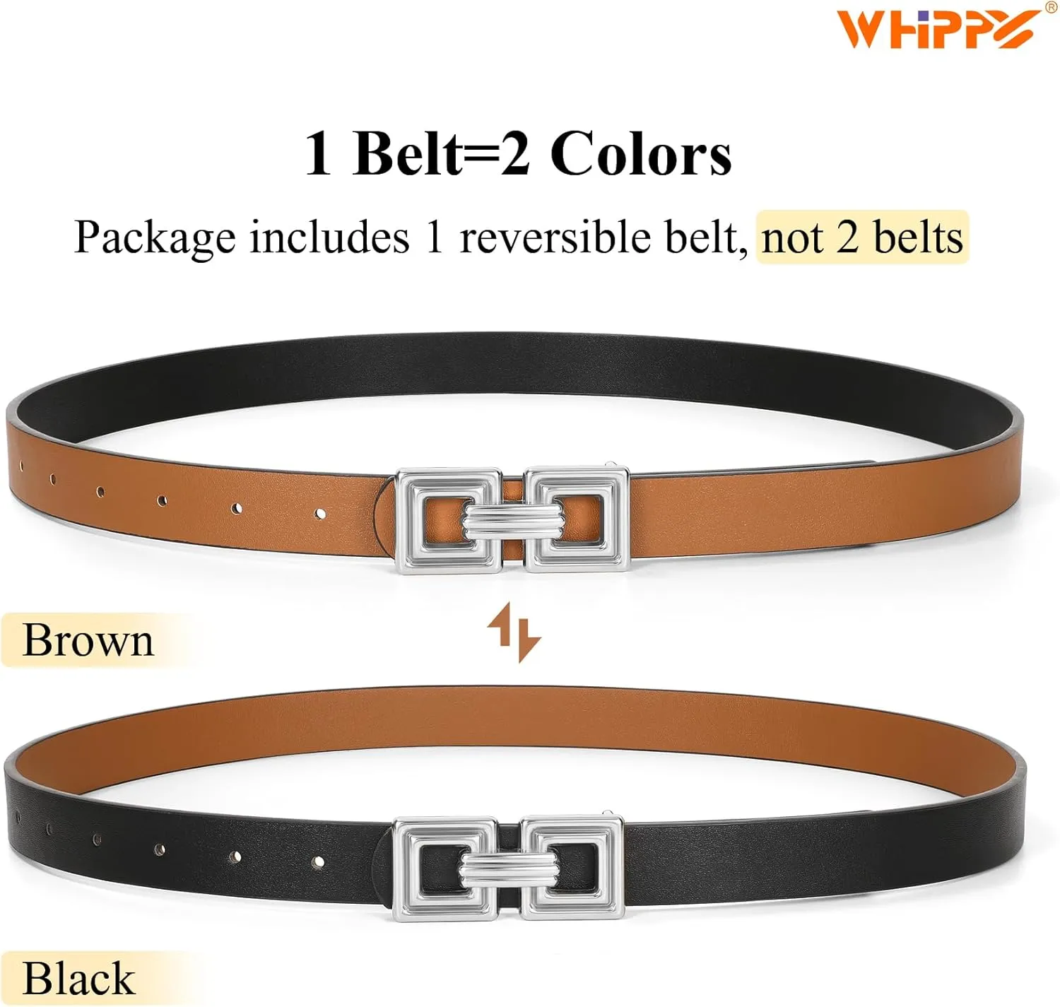 WHIPPY Reversible Leather Belt for Women Fashion Ladies Faux Leather Belt for Jeans Pants Dress with Gold Buckle 1 Pack
