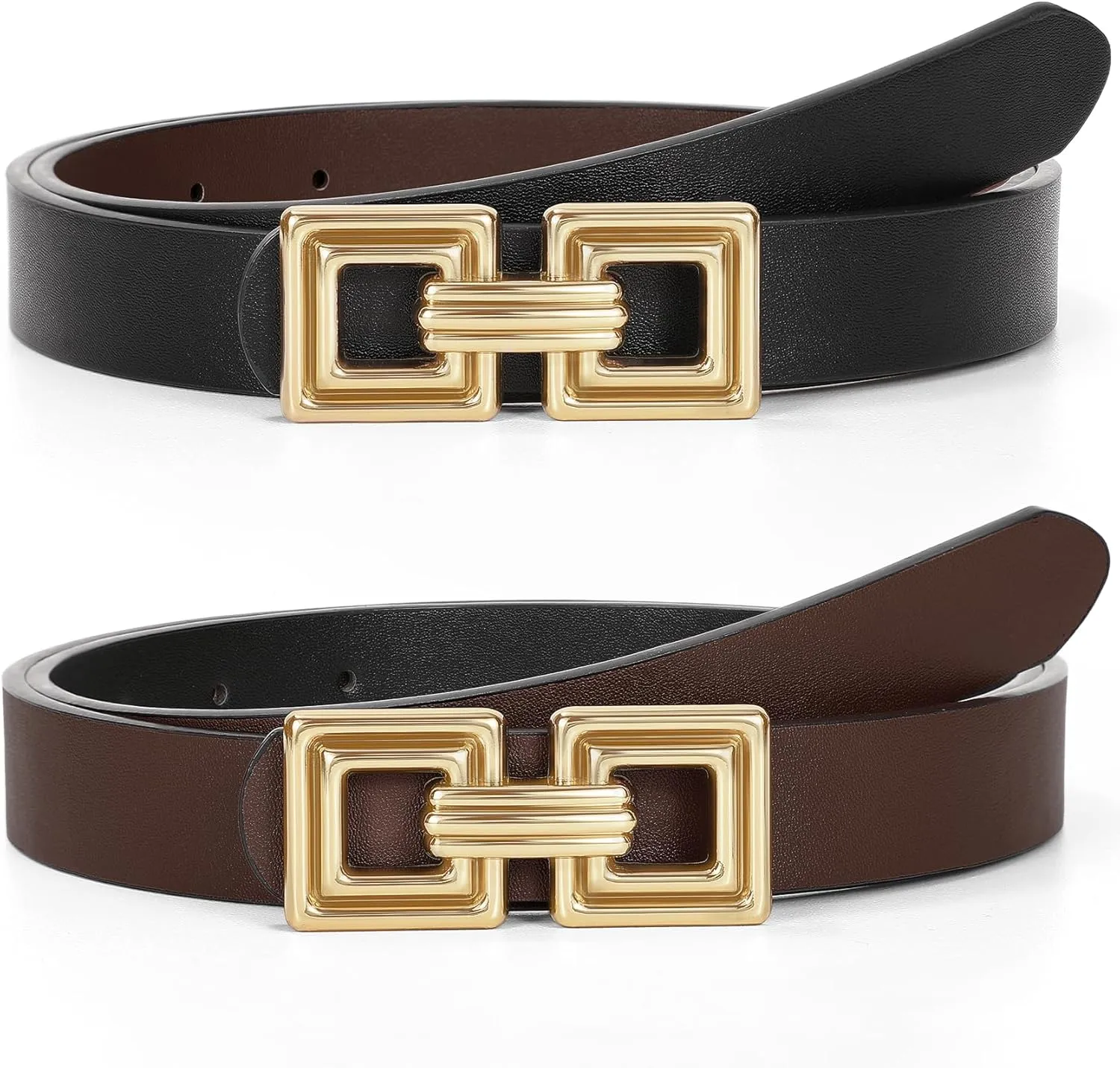 WHIPPY Reversible Leather Belt for Women Fashion Ladies Faux Leather Belt for Jeans Pants Dress with Gold Buckle 1 Pack