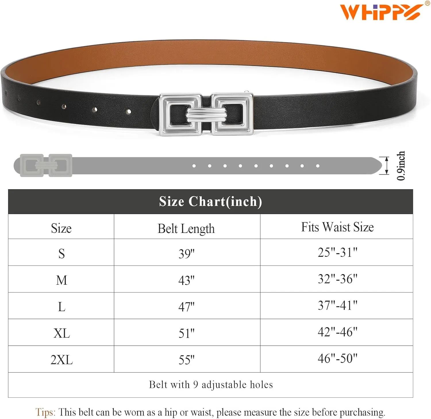 WHIPPY Reversible Leather Belt for Women Fashion Ladies Faux Leather Belt for Jeans Pants Dress with Gold Buckle 1 Pack