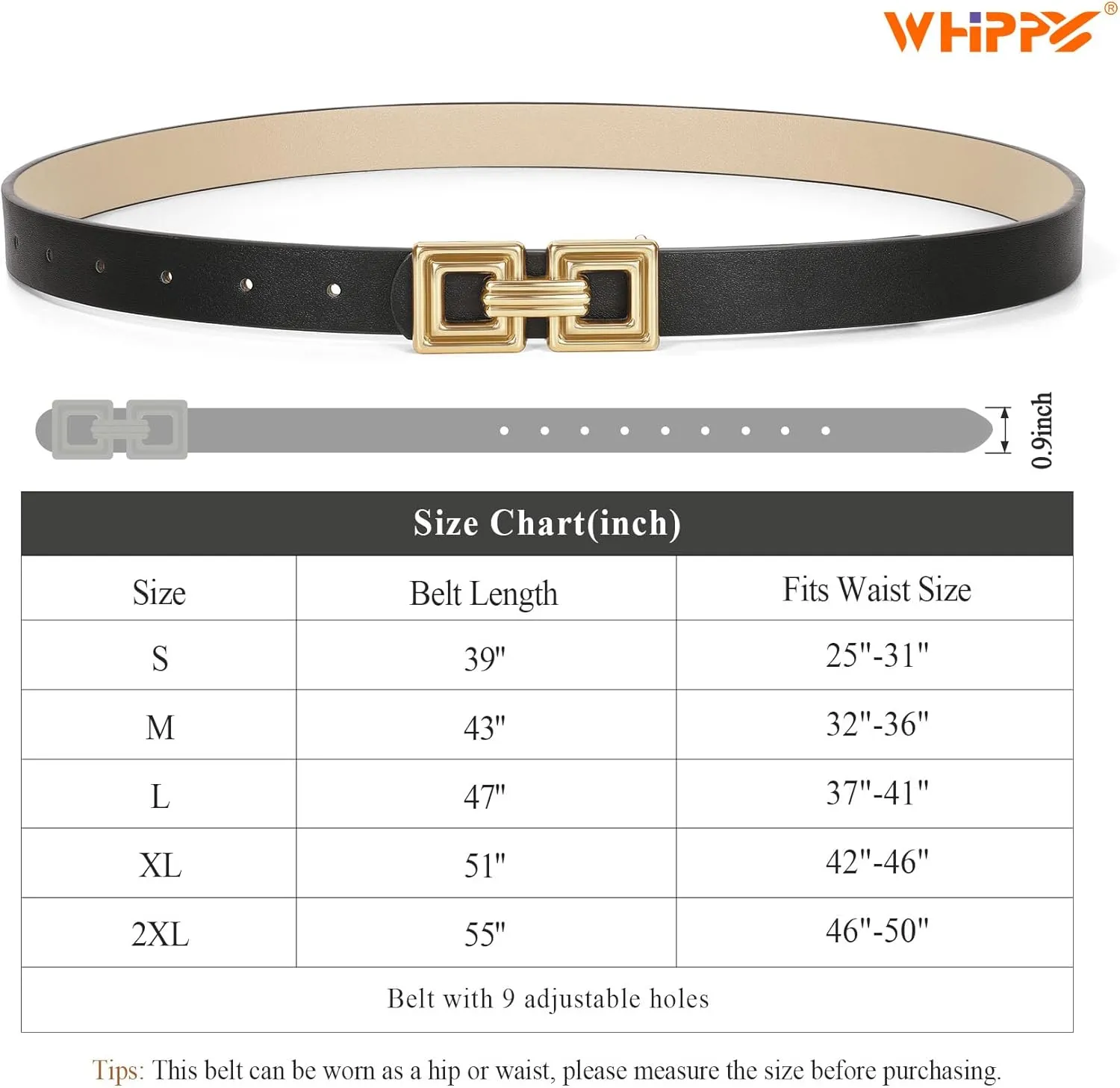 WHIPPY Reversible Leather Belt for Women Fashion Ladies Faux Leather Belt for Jeans Pants Dress with Gold Buckle 1 Pack