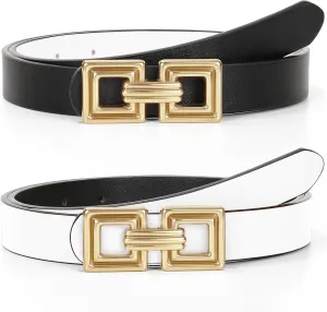 WHIPPY Reversible Leather Belt for Women Fashion Ladies Faux Leather Belt for Jeans Pants Dress with Gold Buckle 1 Pack
