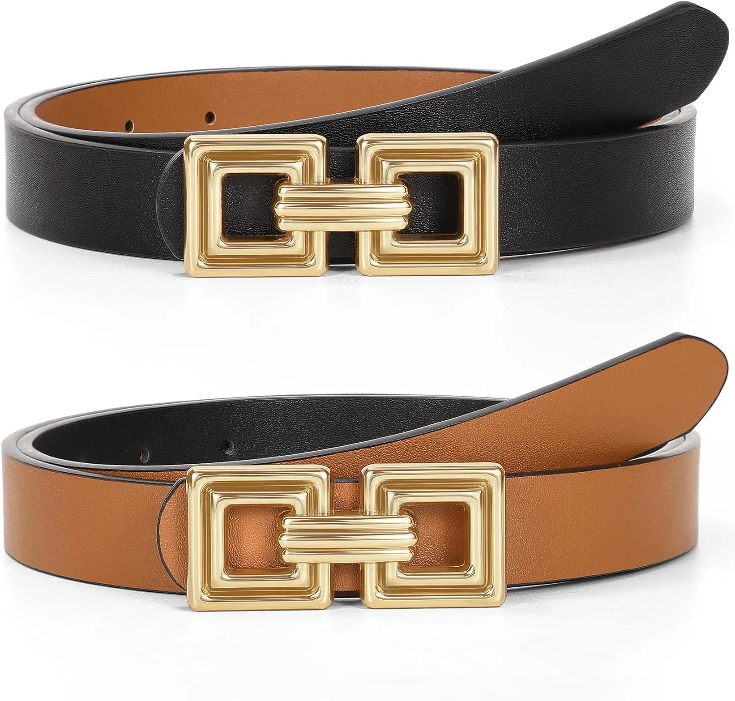 WHIPPY Reversible Leather Belt for Women Fashion Ladies Faux Leather Belt for Jeans Pants Dress with Gold Buckle 1 Pack