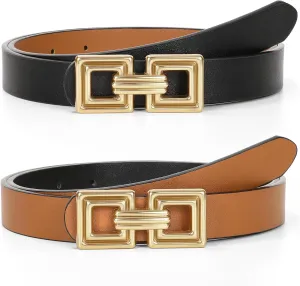 WHIPPY Reversible Leather Belt for Women Fashion Ladies Faux Leather Belt for Jeans Pants Dress with Gold Buckle 1 Pack