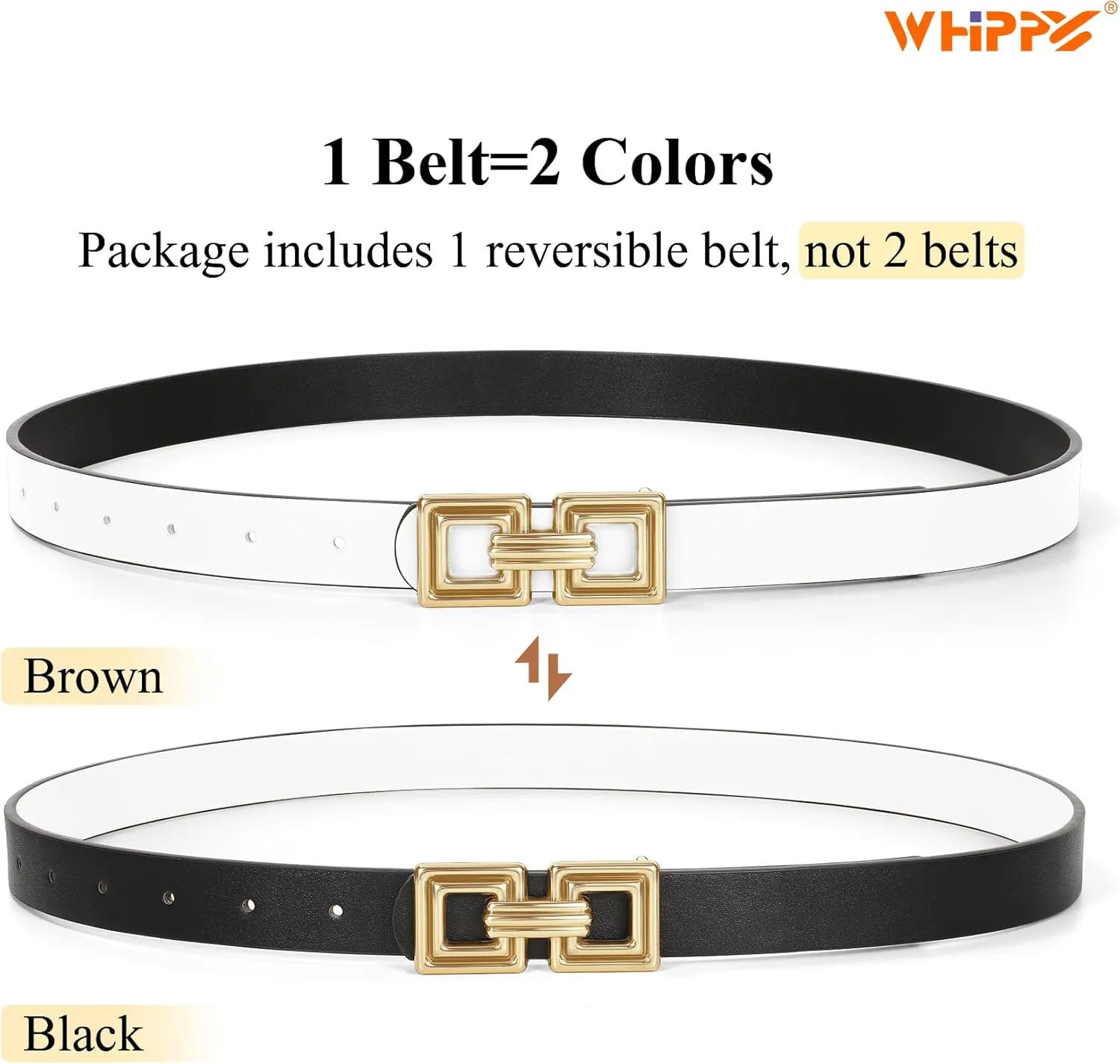 WHIPPY Reversible Leather Belt for Women Fashion Ladies Faux Leather Belt for Jeans Pants Dress with Gold Buckle 1 Pack