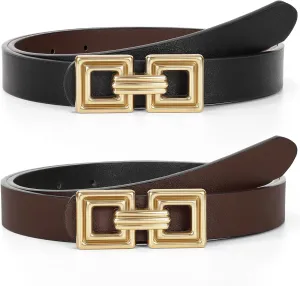 WHIPPY Reversible Leather Belt for Women Fashion Ladies Faux Leather Belt for Jeans Pants Dress with Gold Buckle 1 Pack