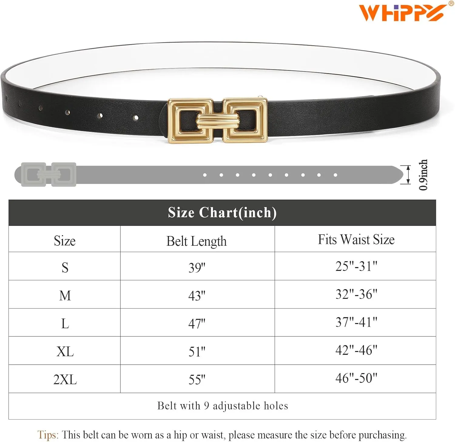 WHIPPY Reversible Leather Belt for Women Fashion Ladies Faux Leather Belt for Jeans Pants Dress with Gold Buckle 1 Pack