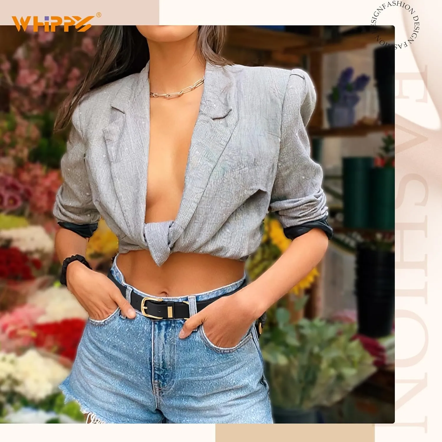 WHIPPY Women Leather Belt Fashion Ladies Waist Belt with Gold Buckle Casual Leather Belt for Jeans Pants Dresses