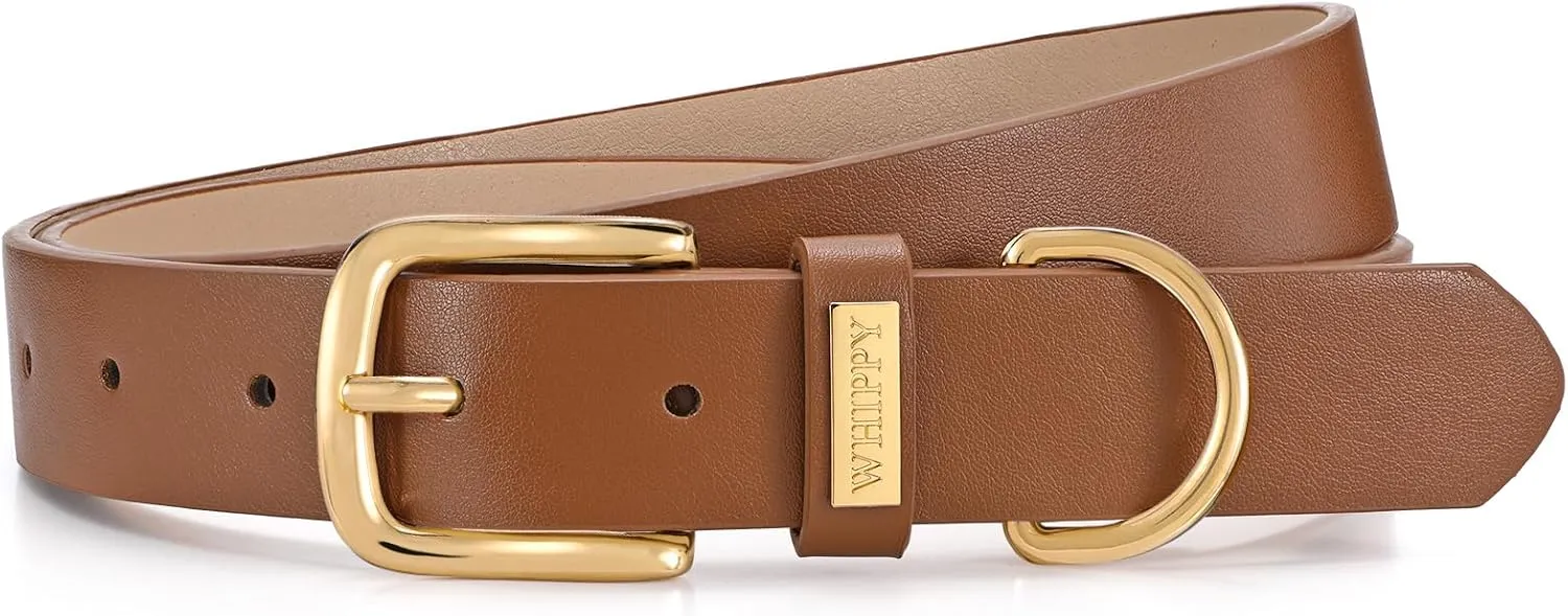 WHIPPY Women Leather Belt Fashion Ladies Waist Belt with Gold Buckle Casual Leather Belt for Jeans Pants Dresses