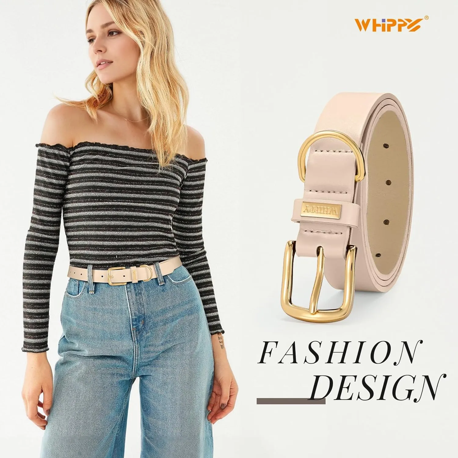 WHIPPY Women Leather Belt Fashion Ladies Waist Belt with Gold Buckle Casual Leather Belt for Jeans Pants Dresses