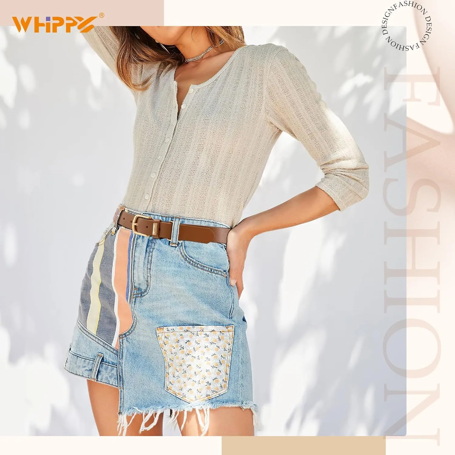WHIPPY Women Leather Belt Fashion Ladies Waist Belt with Gold Buckle Casual Leather Belt for Jeans Pants Dresses